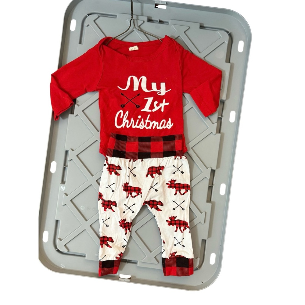 New Festive Red and White Infant My 1st Christmas 2‎ Piece Set Size 3/6 Months